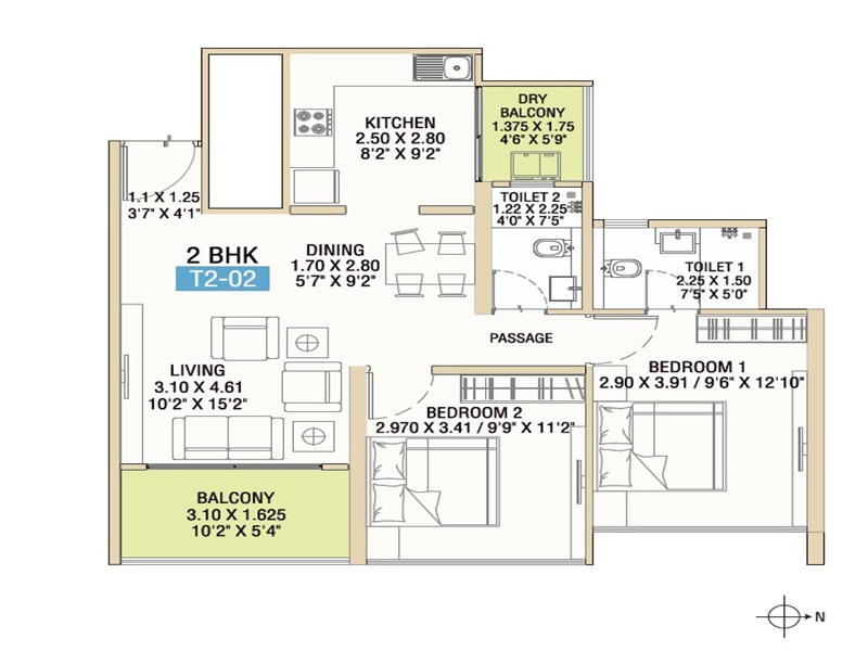 2 BHK-C Floor Plan
