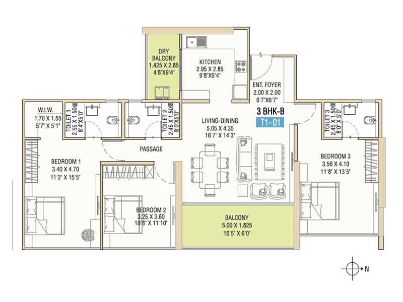 3 BHK-A Floor Plan