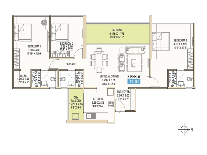 3 BHK-B Floor Plan